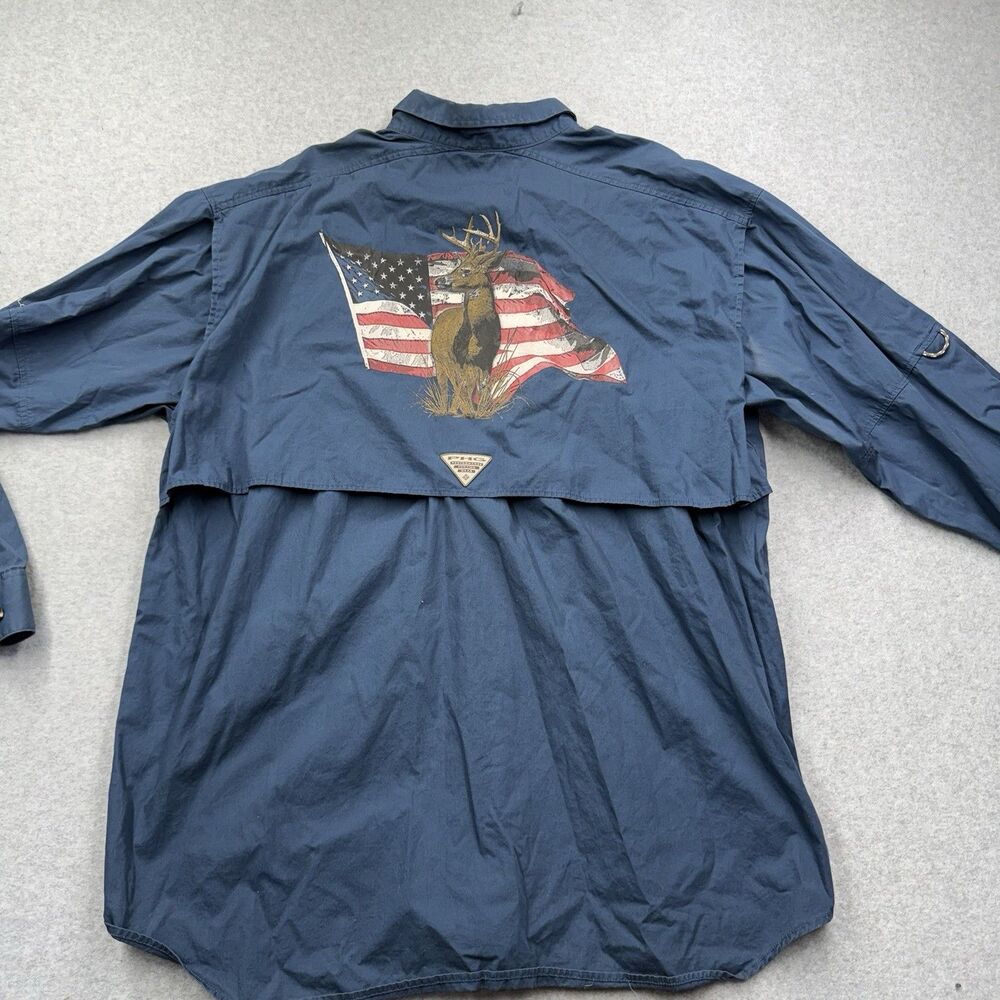 Columbia PHG XL Blue Long Sleeve Button-Front Padded Shoulder Mesh Hunting Shirt